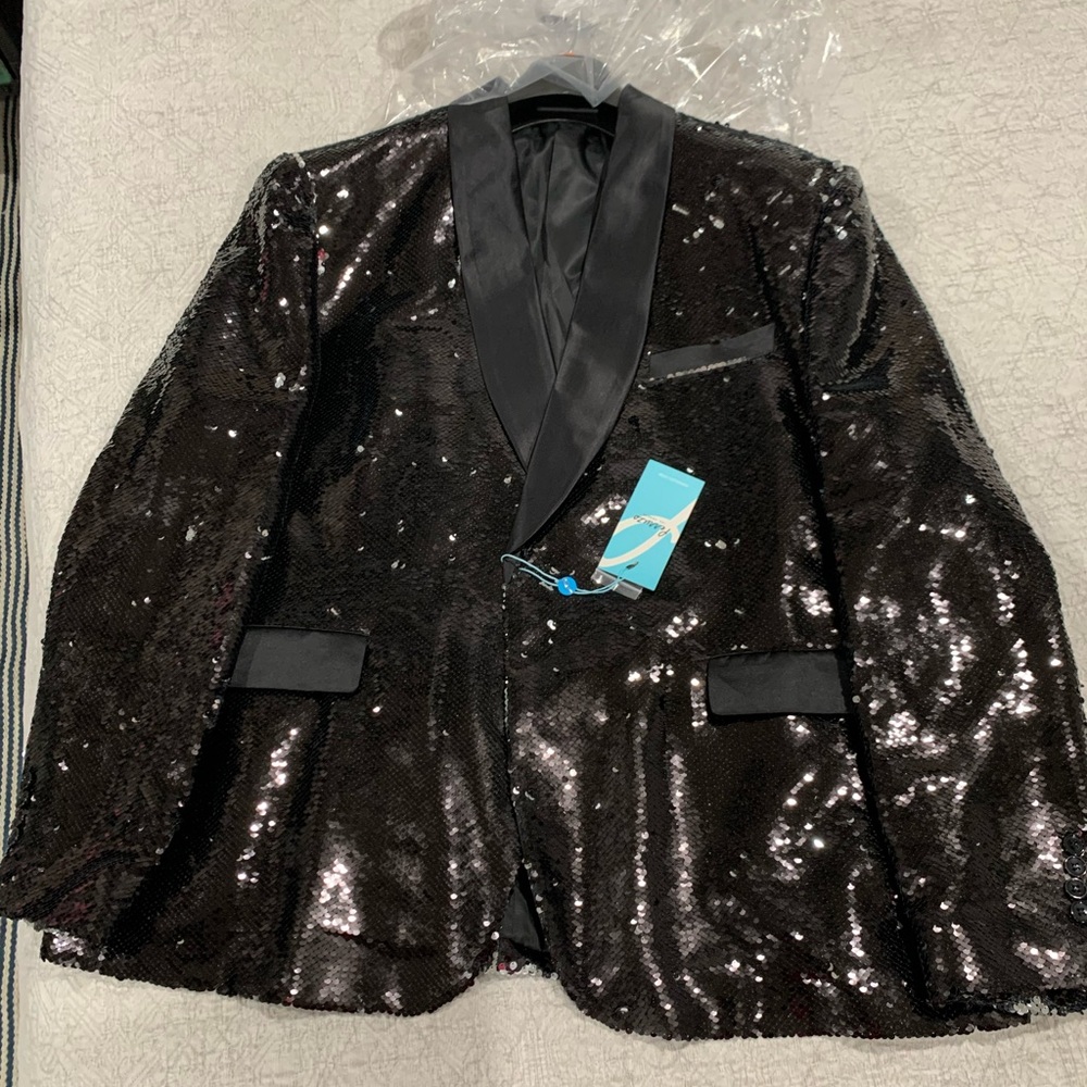 Mens Black/Silver Sequined Tuxedo Jacket